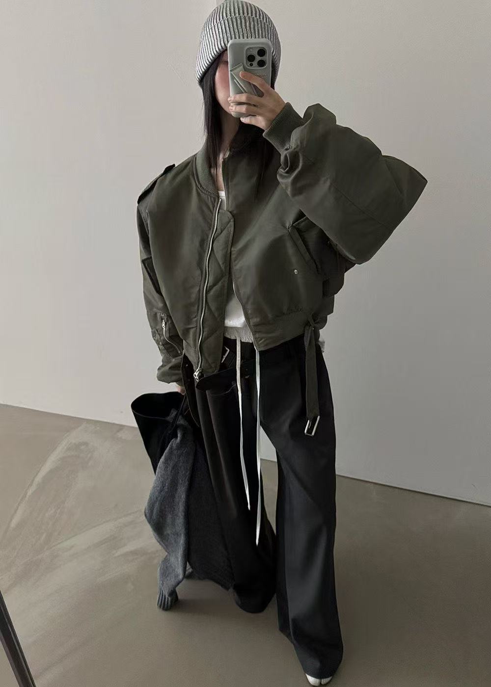 鬆緊腰抽繩拼色腰頭闊腿休閒長褲