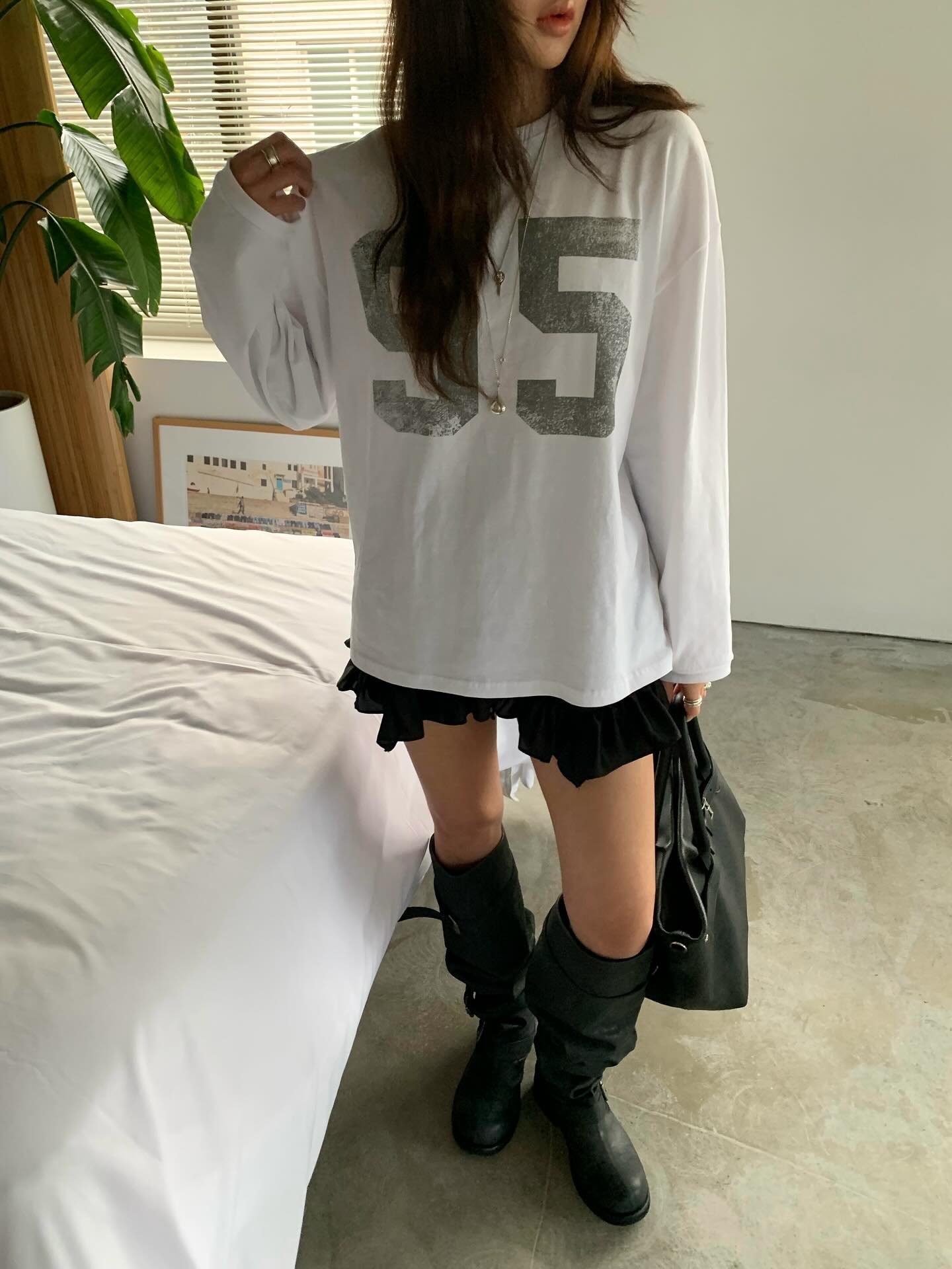 數字簡約百搭通勤長袖T卹