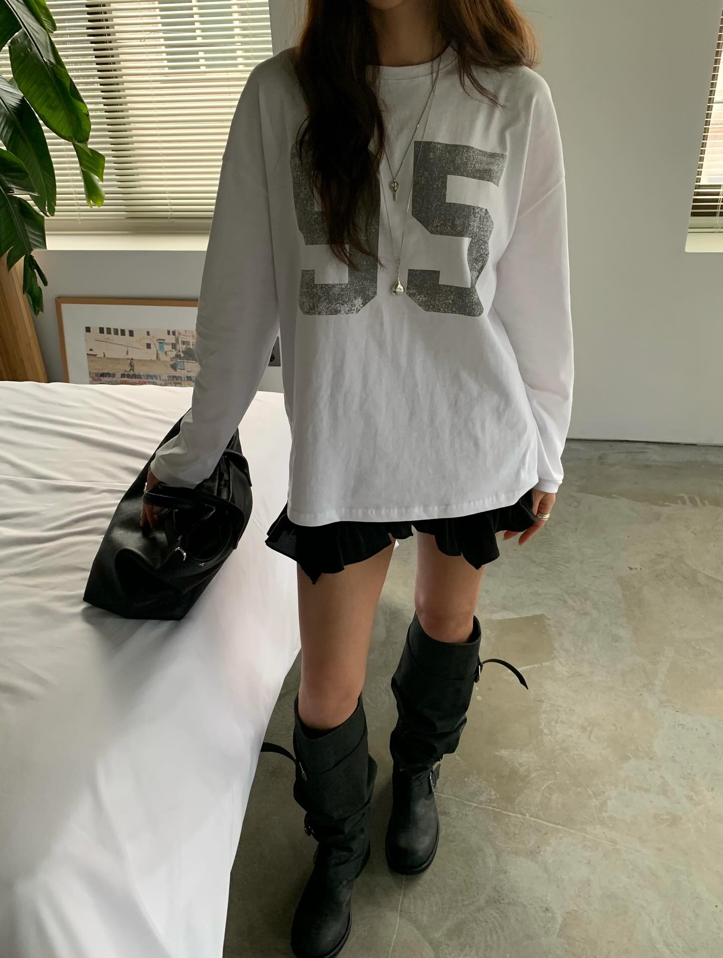 數字簡約百搭通勤長袖T卹