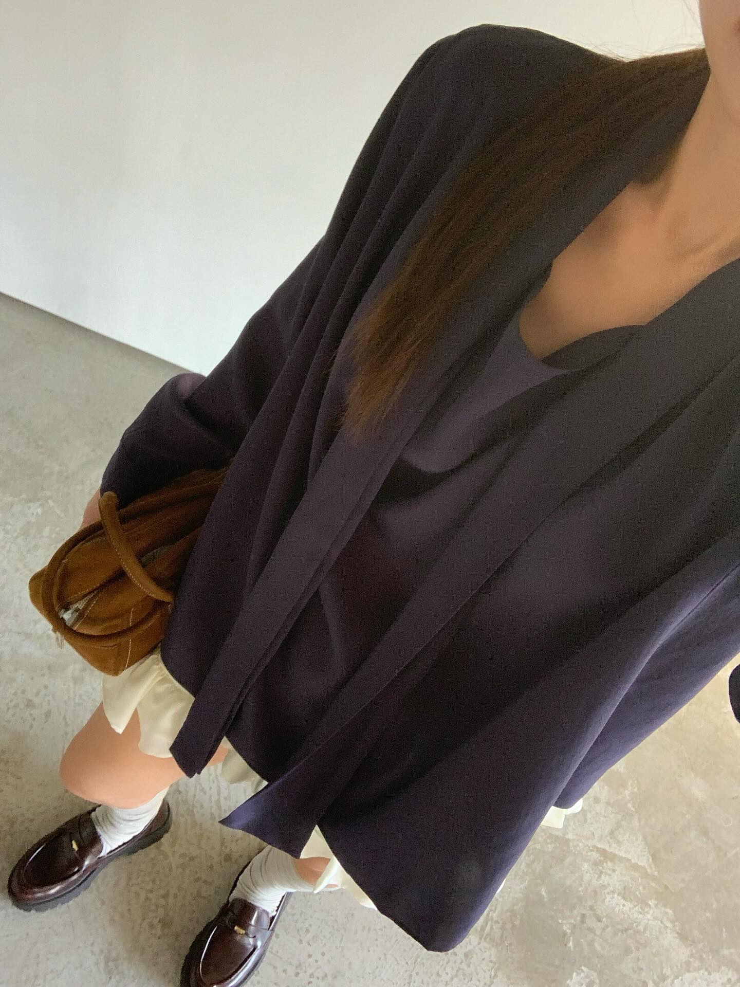 飄帶領設計感百搭純色上衣