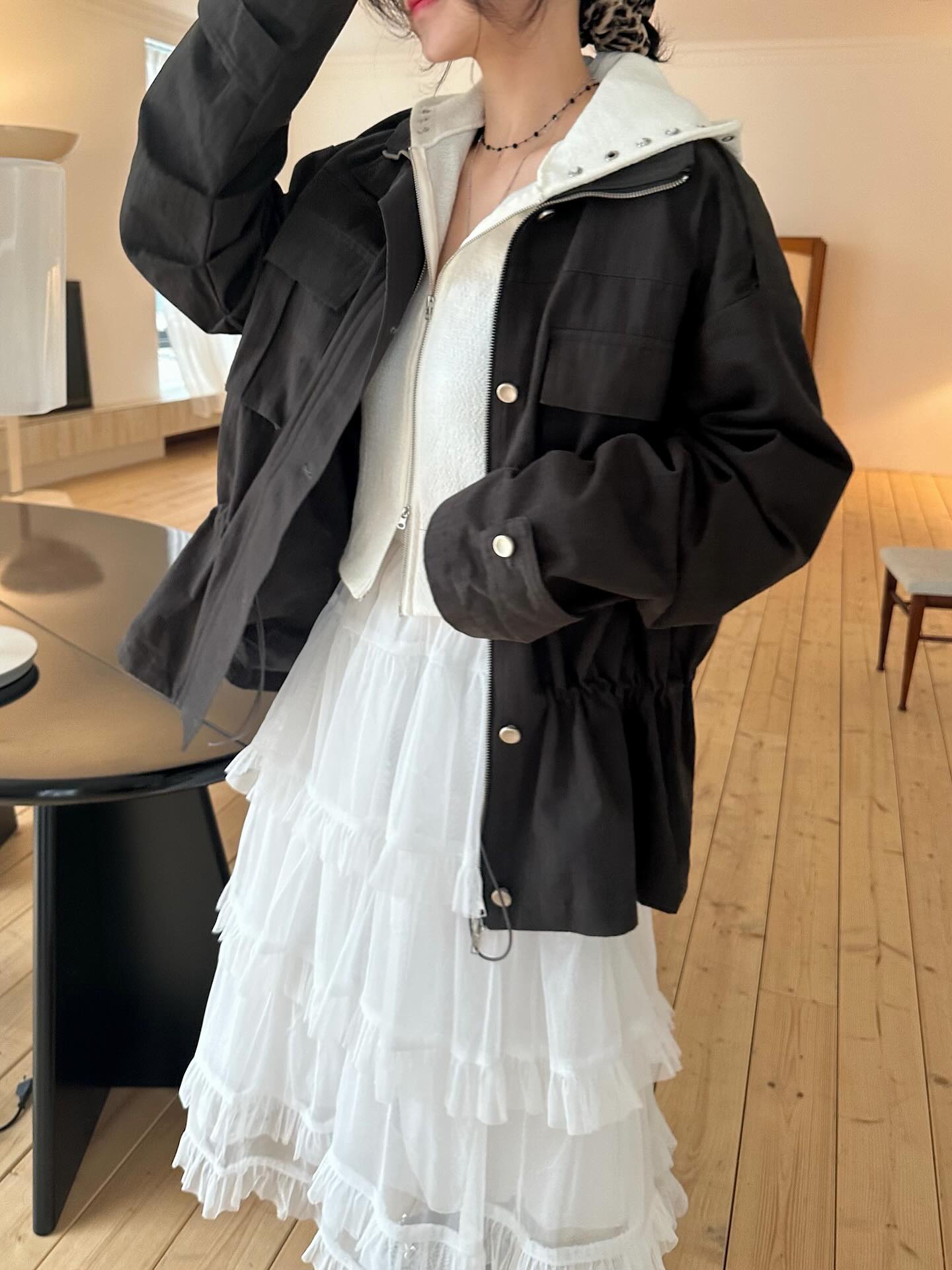 鬆緊腰網紗層疊蛋糕半身裙