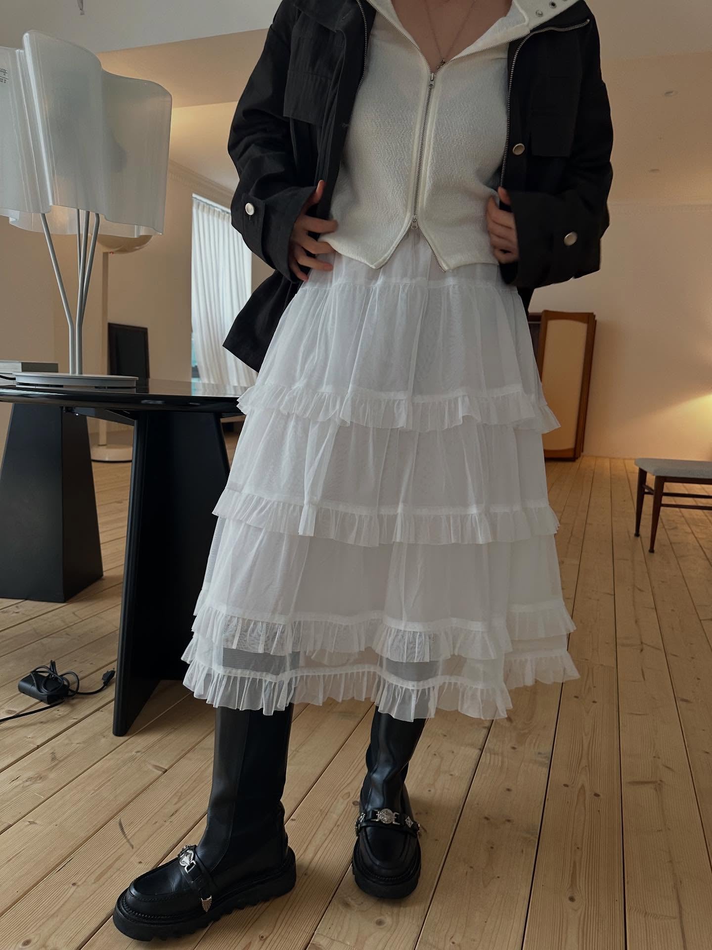 鬆緊腰網紗層疊蛋糕半身裙