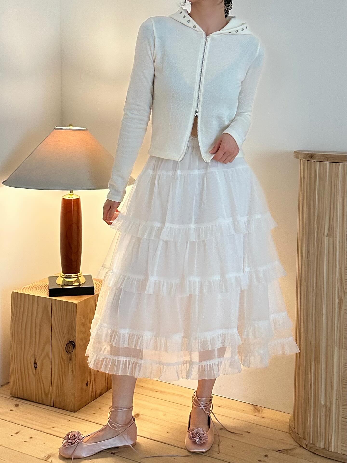 鬆緊腰網紗層疊蛋糕半身裙