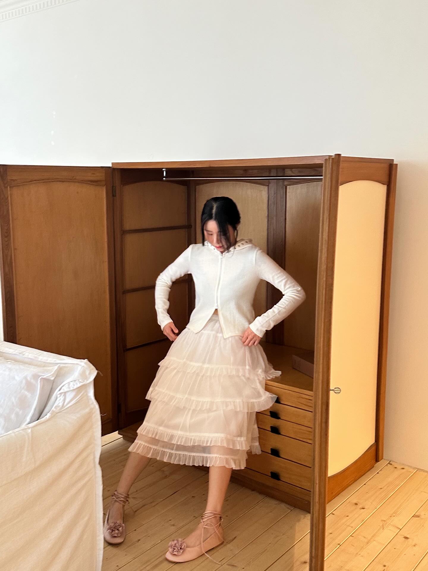 鬆緊腰網紗層疊蛋糕半身裙