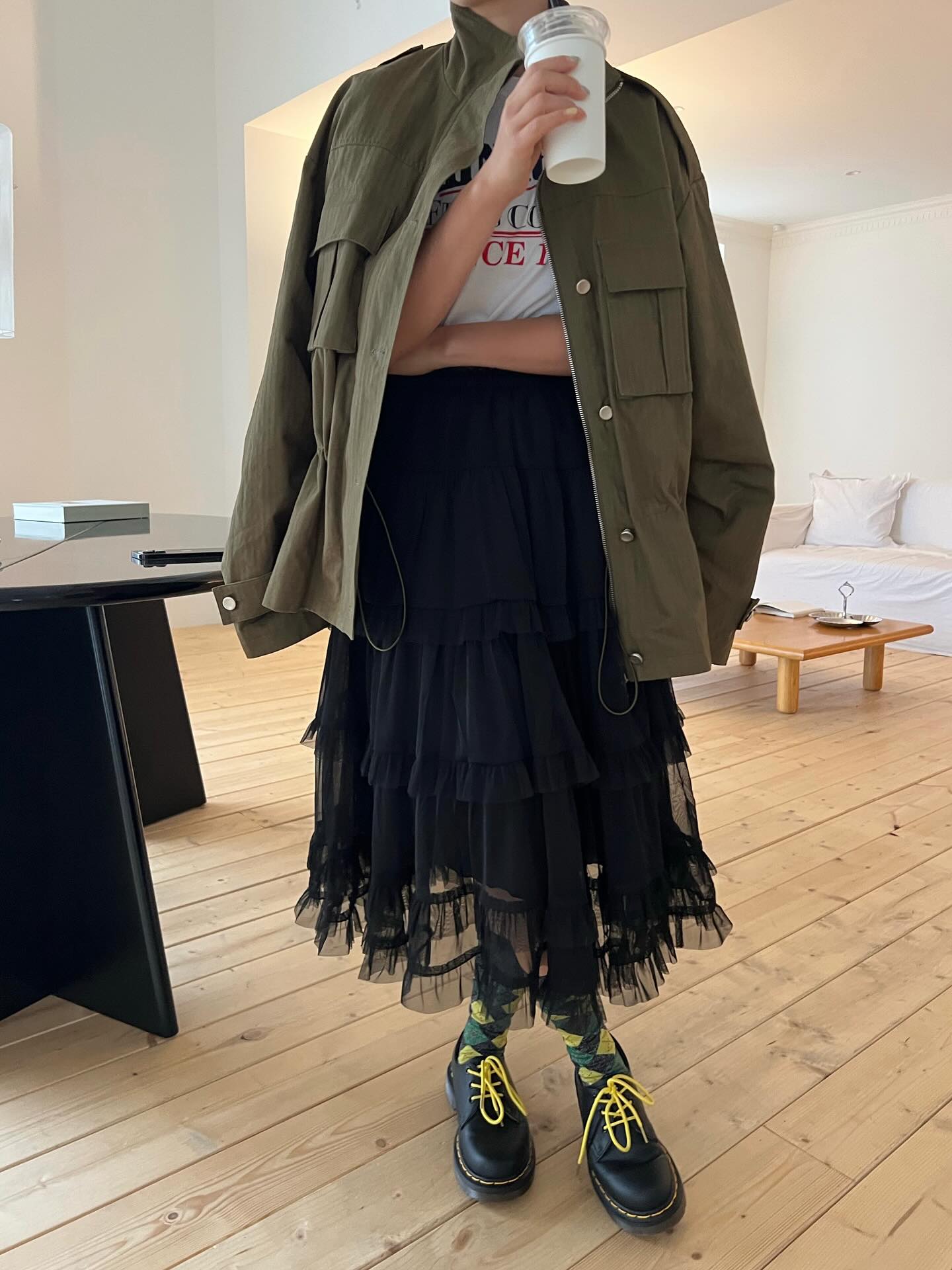 鬆緊腰網紗層疊蛋糕半身裙