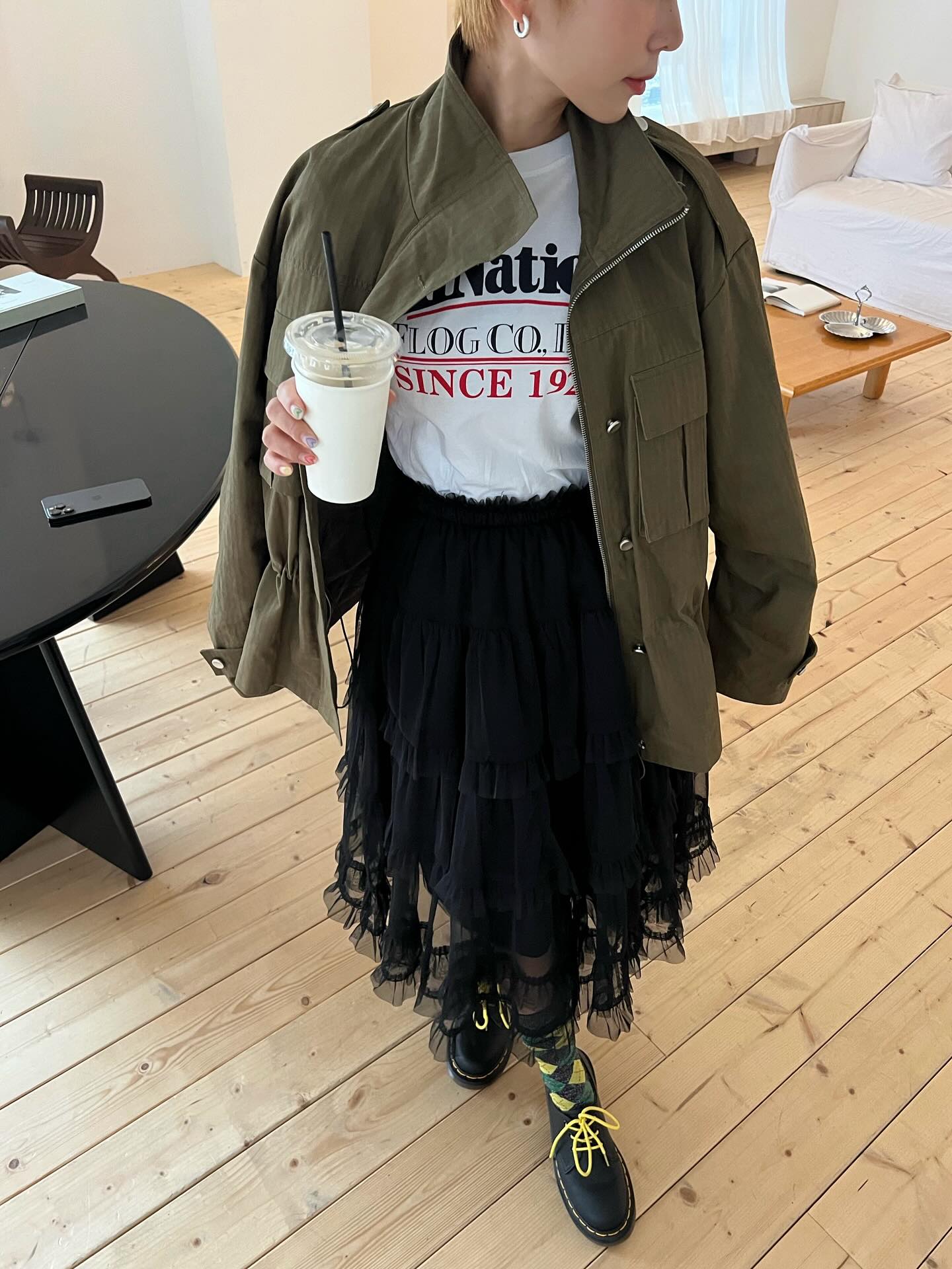 鬆緊腰網紗層疊蛋糕半身裙