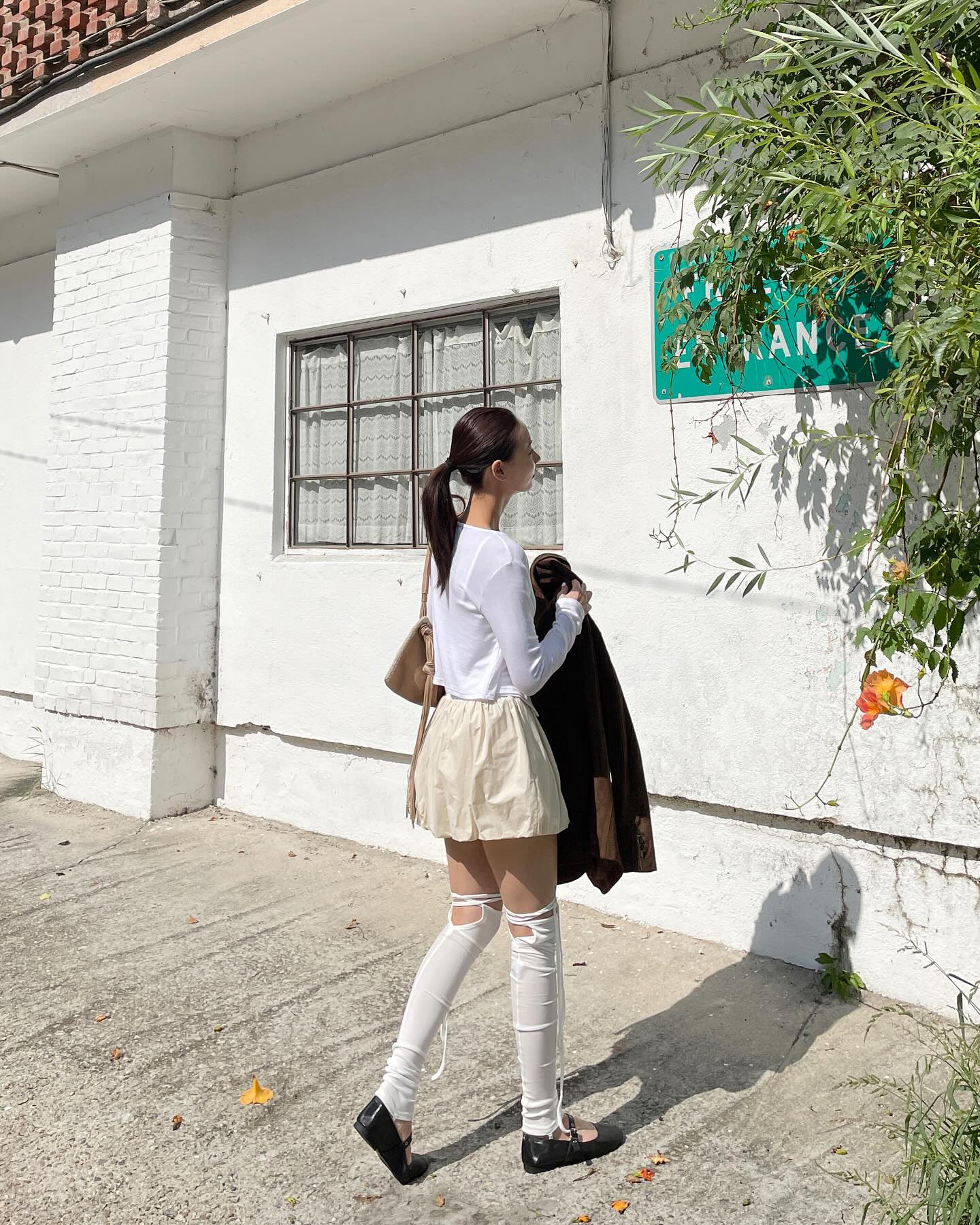 拼色鬆緊腰休閒花苞裙