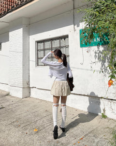拼色鬆緊腰休閒花苞裙
