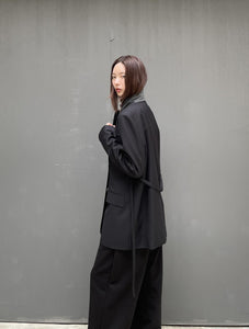 翻領綁帶中長款西裝外套