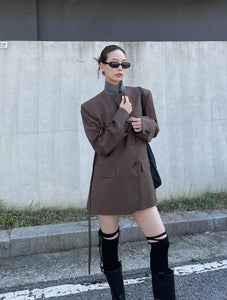 翻領綁帶中長款西裝外套