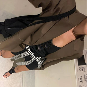 翻領綁帶中長款西裝外套