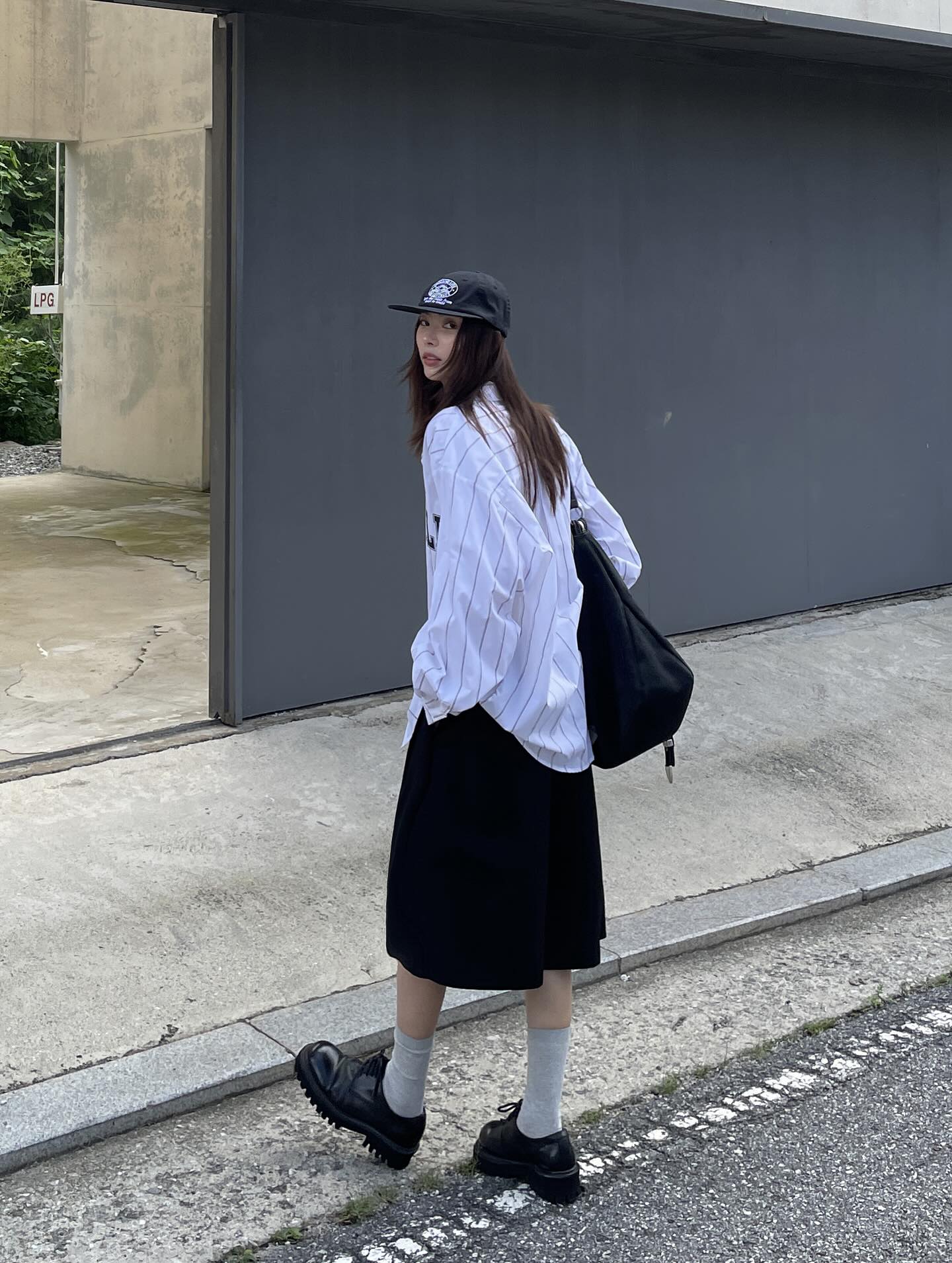 Polo領豎條紋字母襯衫