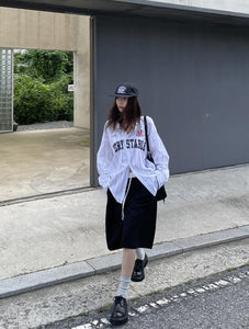 Polo領豎條紋字母襯衫