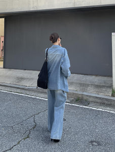 翻領雙口袋寬鬆牛仔襯衫