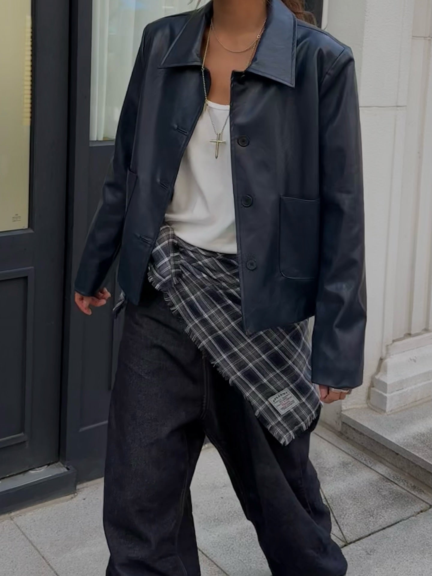 復古簡約氣質翻領短款皮衣外套