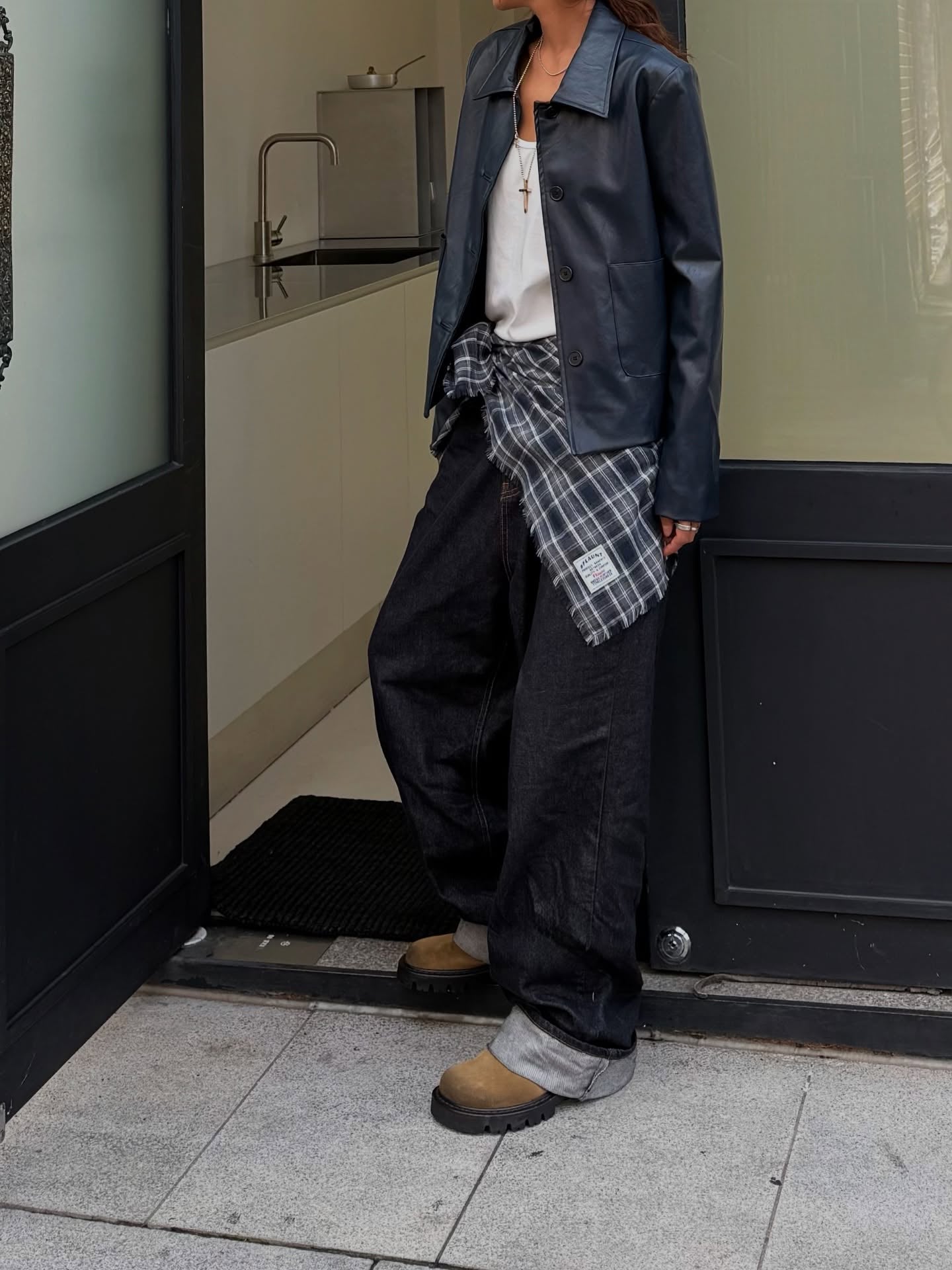 復古簡約氣質翻領短款皮衣外套