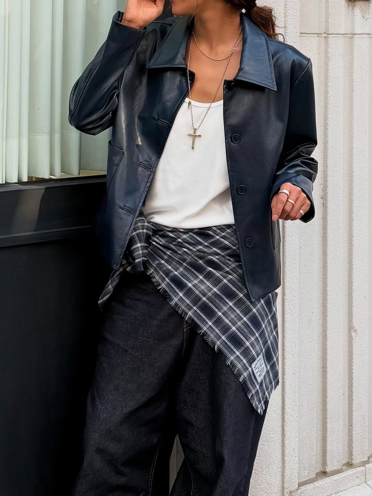 復古簡約氣質翻領短款皮衣外套