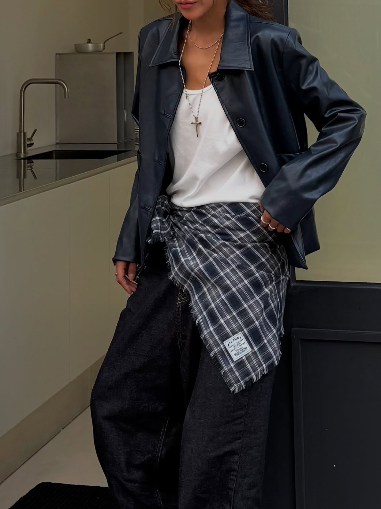 復古簡約氣質翻領短款皮衣外套