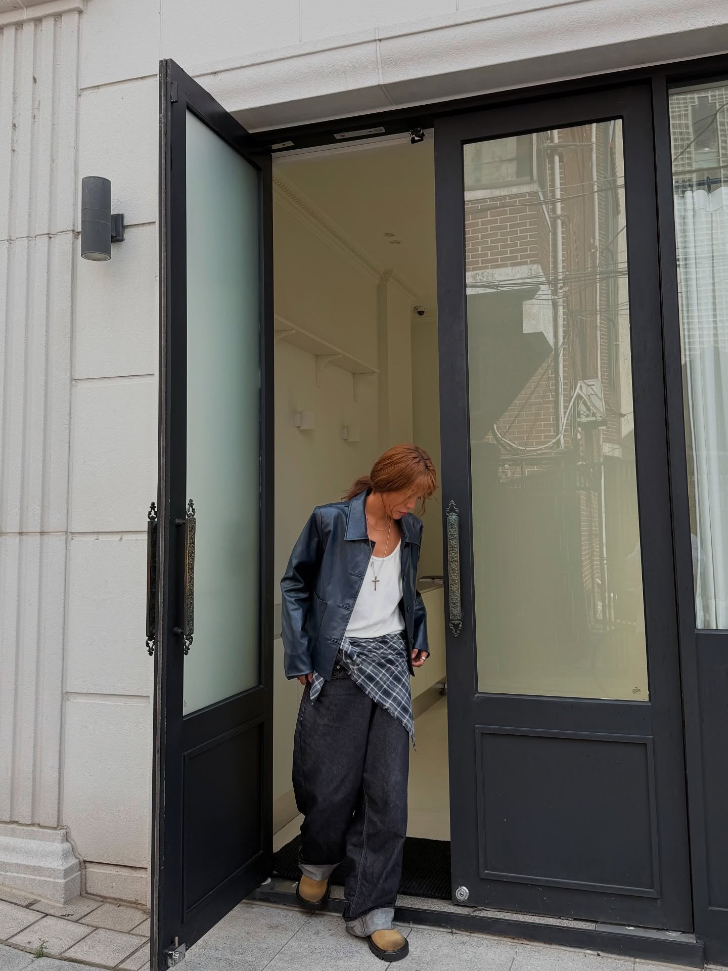 復古簡約氣質翻領短款皮衣外套