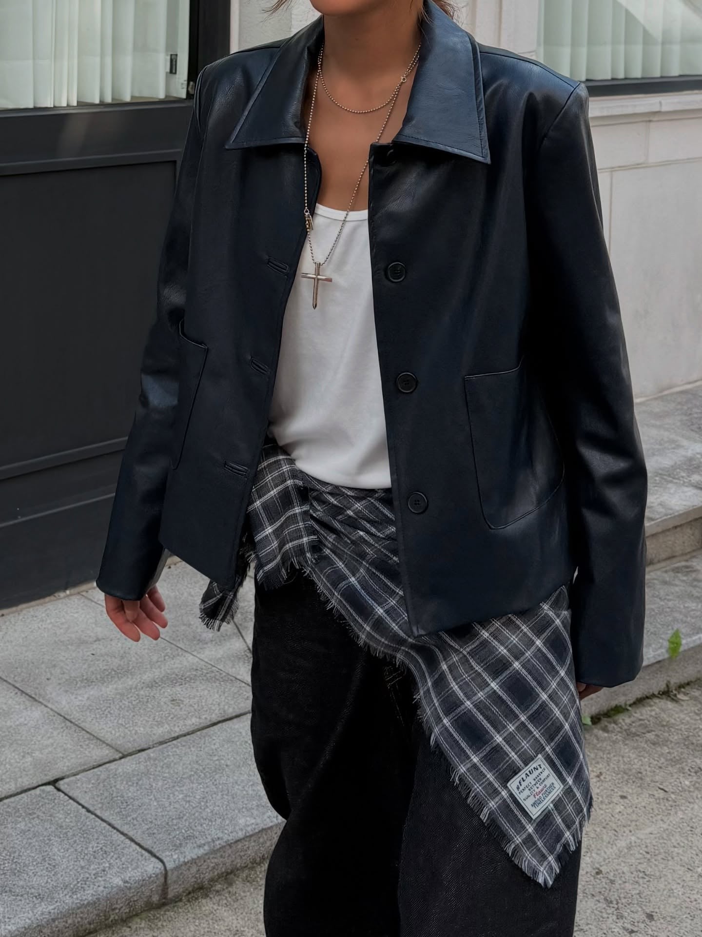 復古簡約氣質翻領短款皮衣外套