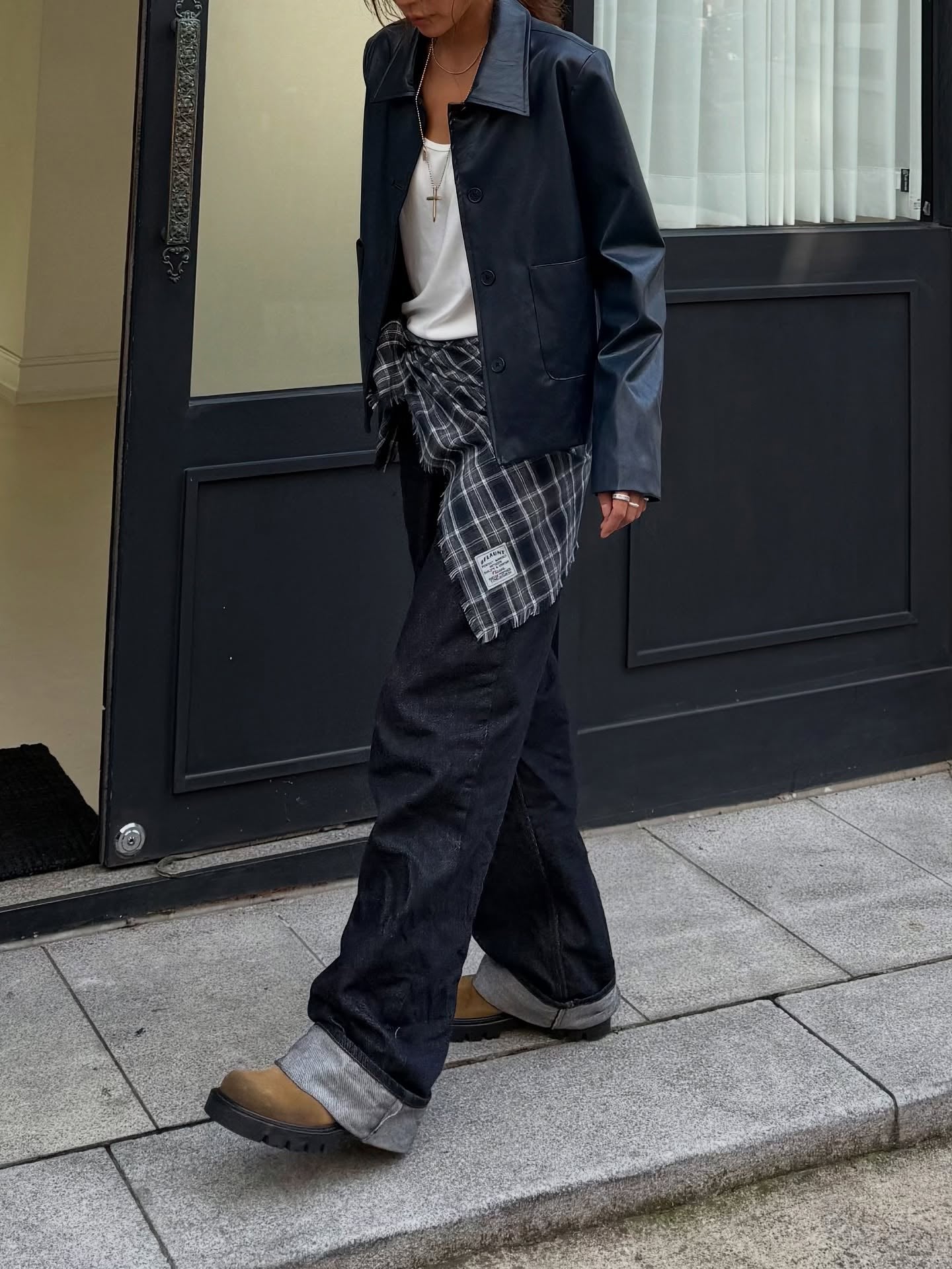 復古簡約氣質翻領短款皮衣外套