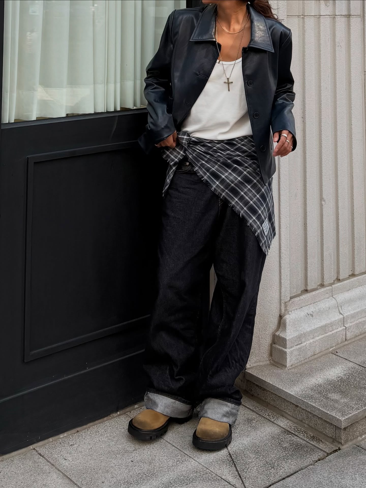 復古簡約氣質翻領短款皮衣外套