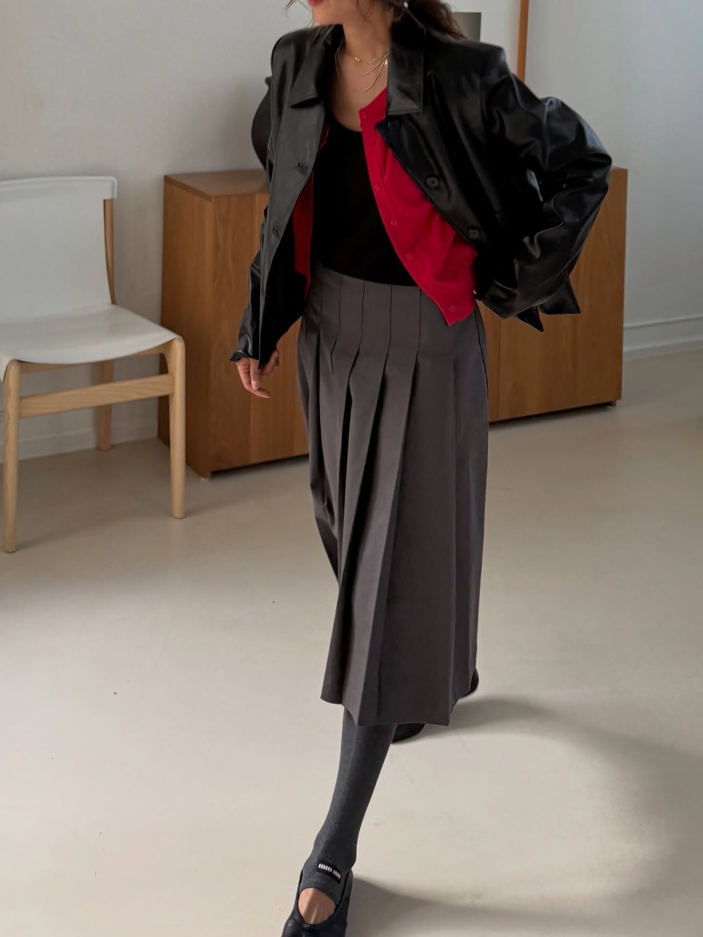 復古簡約氣質翻領短款皮衣外套