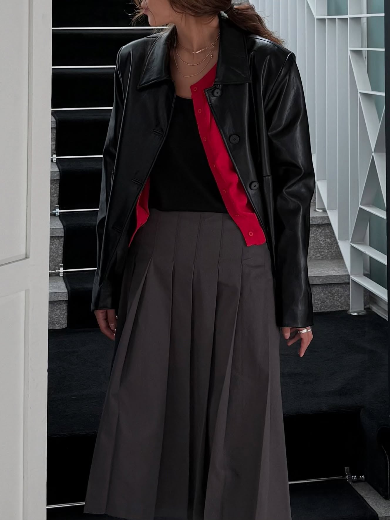 復古簡約氣質翻領短款皮衣外套