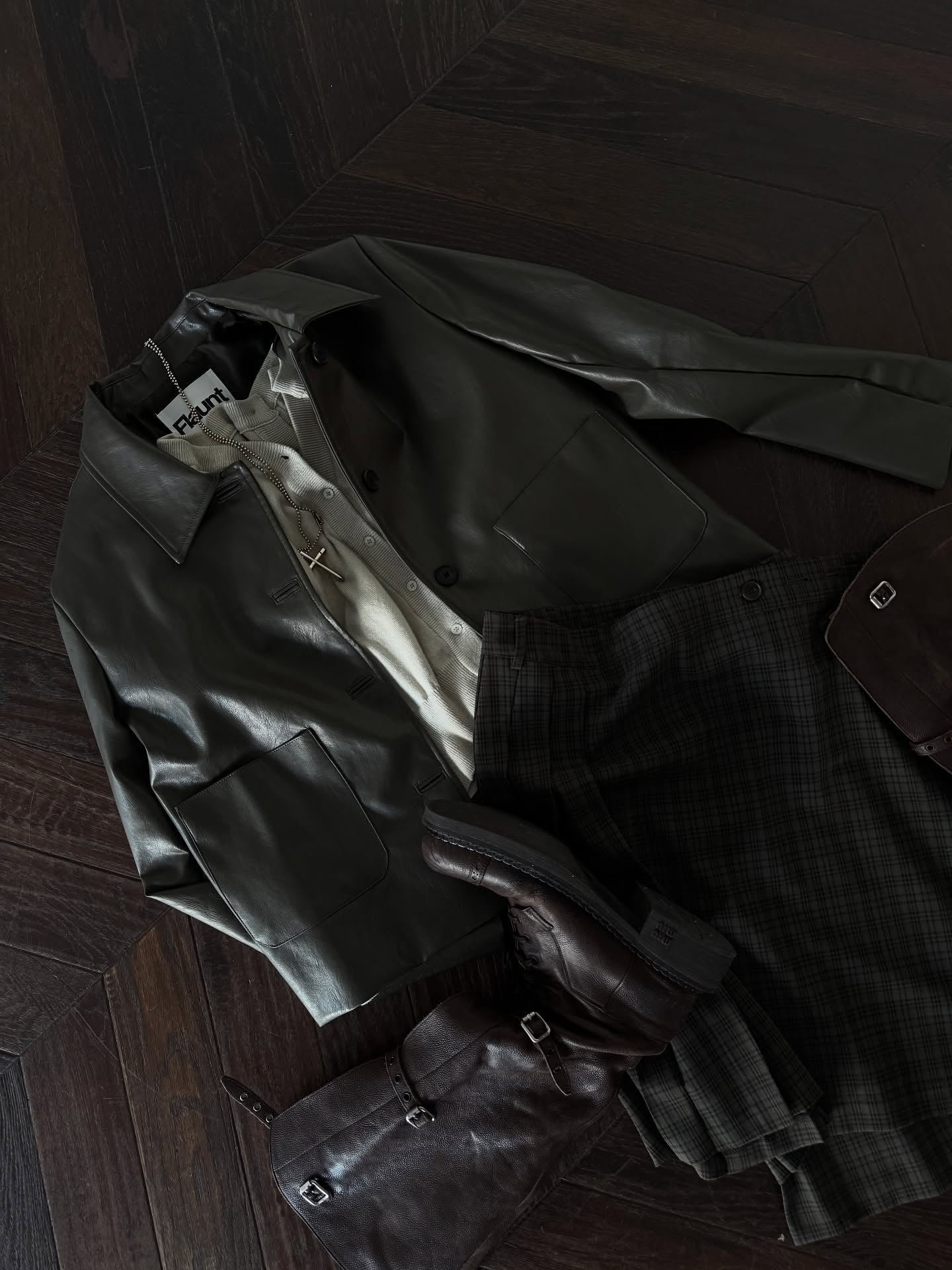 復古簡約氣質翻領短款皮衣外套