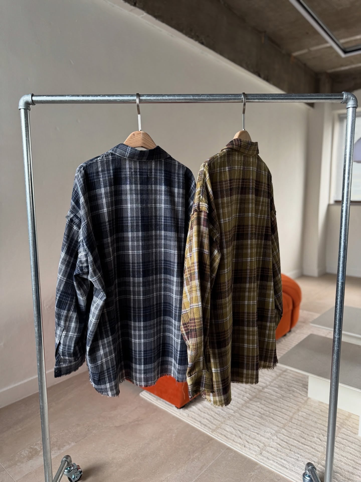 流蘇格紋寬鬆襯衫