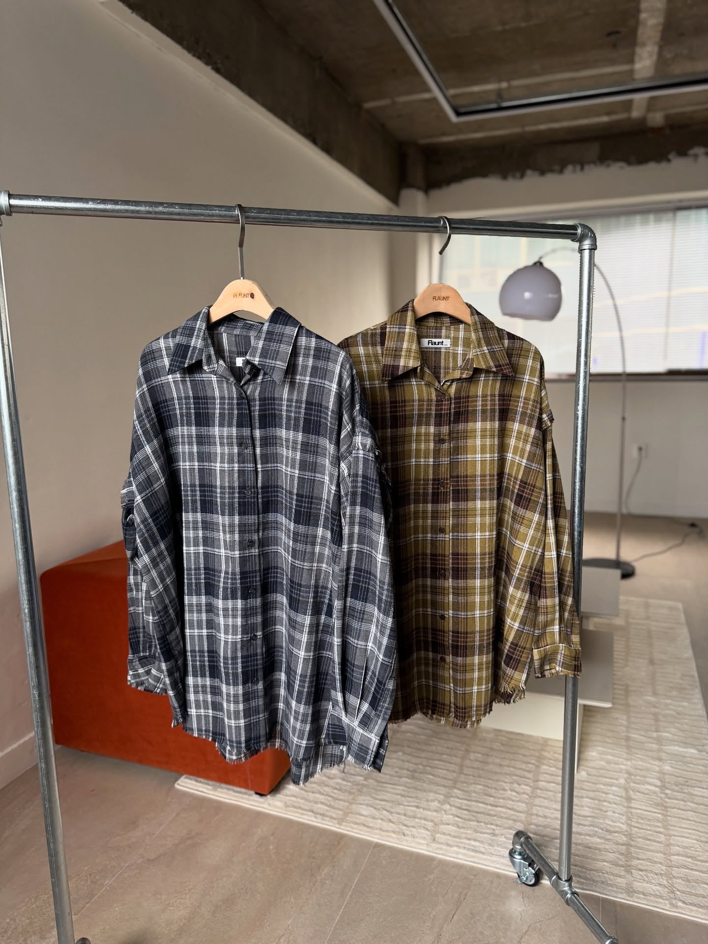 流蘇格紋寬鬆襯衫