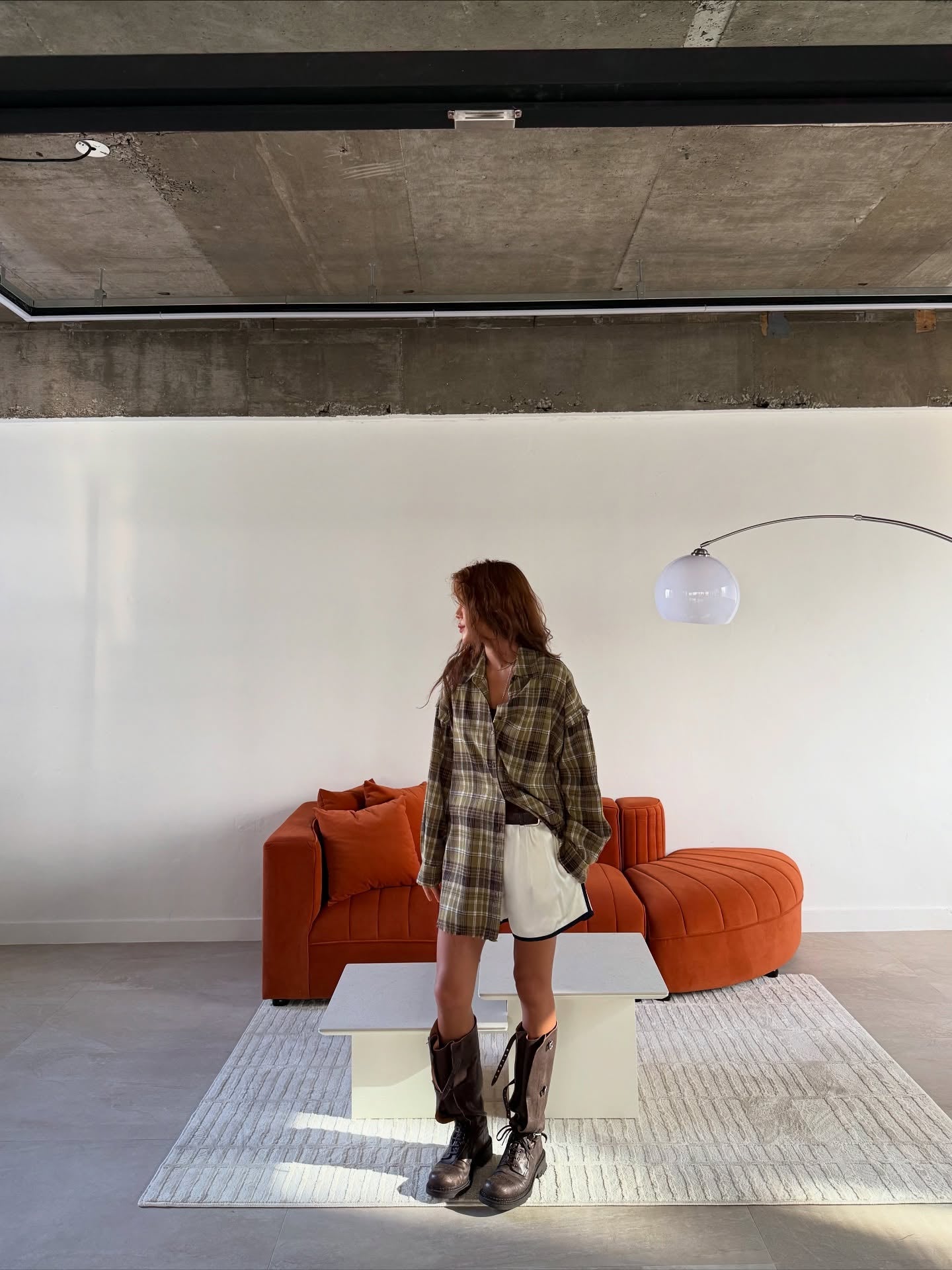 流蘇格紋寬鬆襯衫