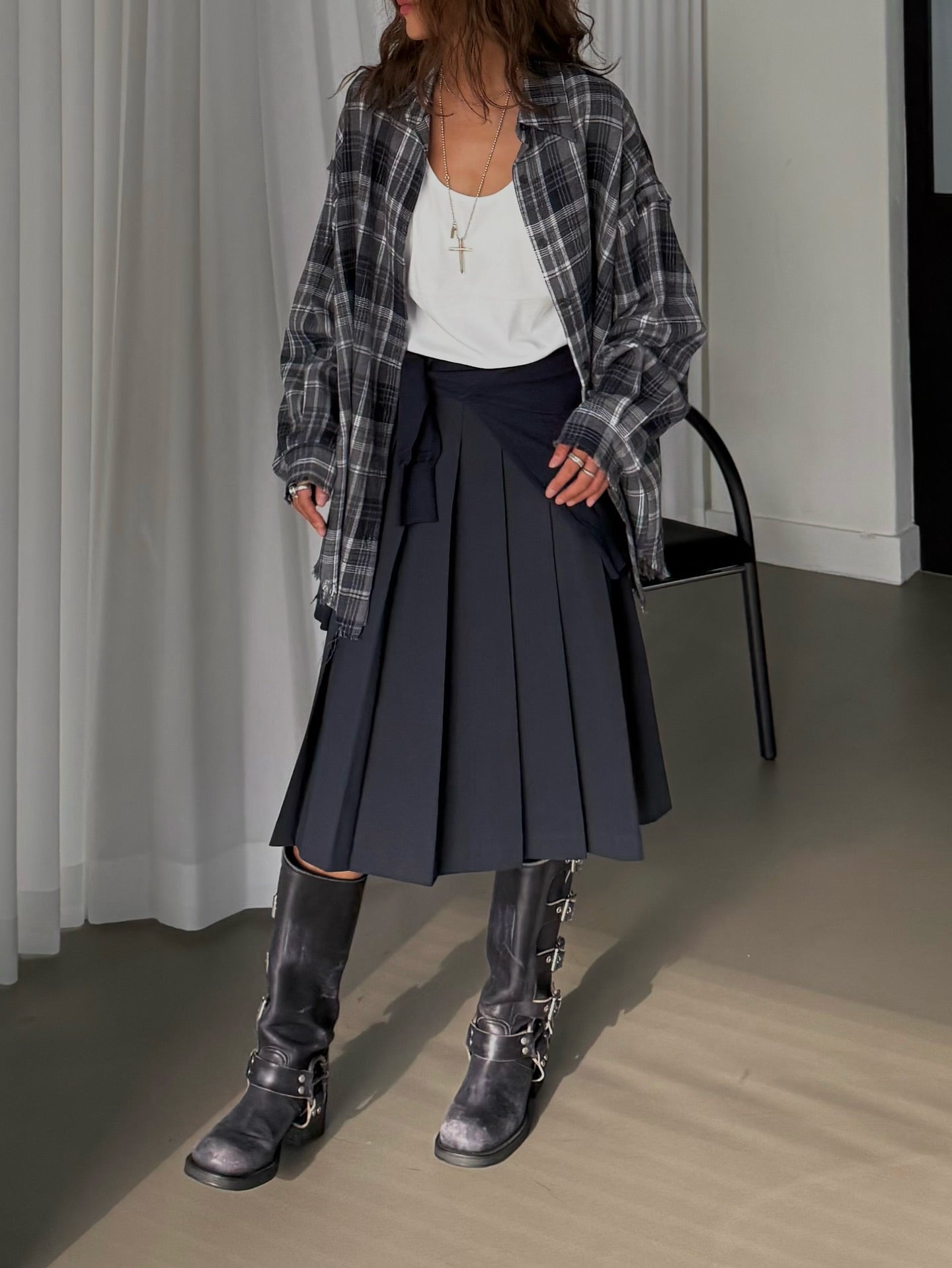 高腰顯瘦中長a字百褶裙