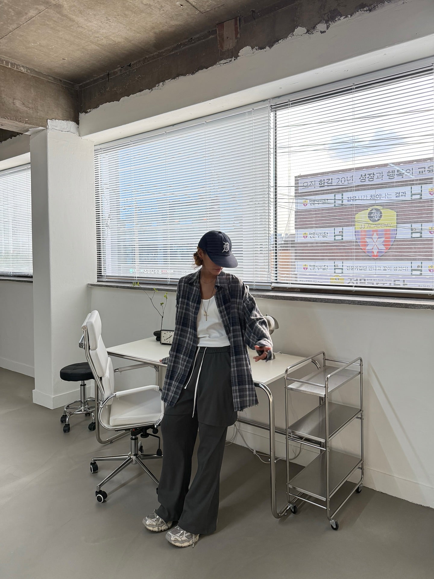 流蘇格紋寬鬆襯衫