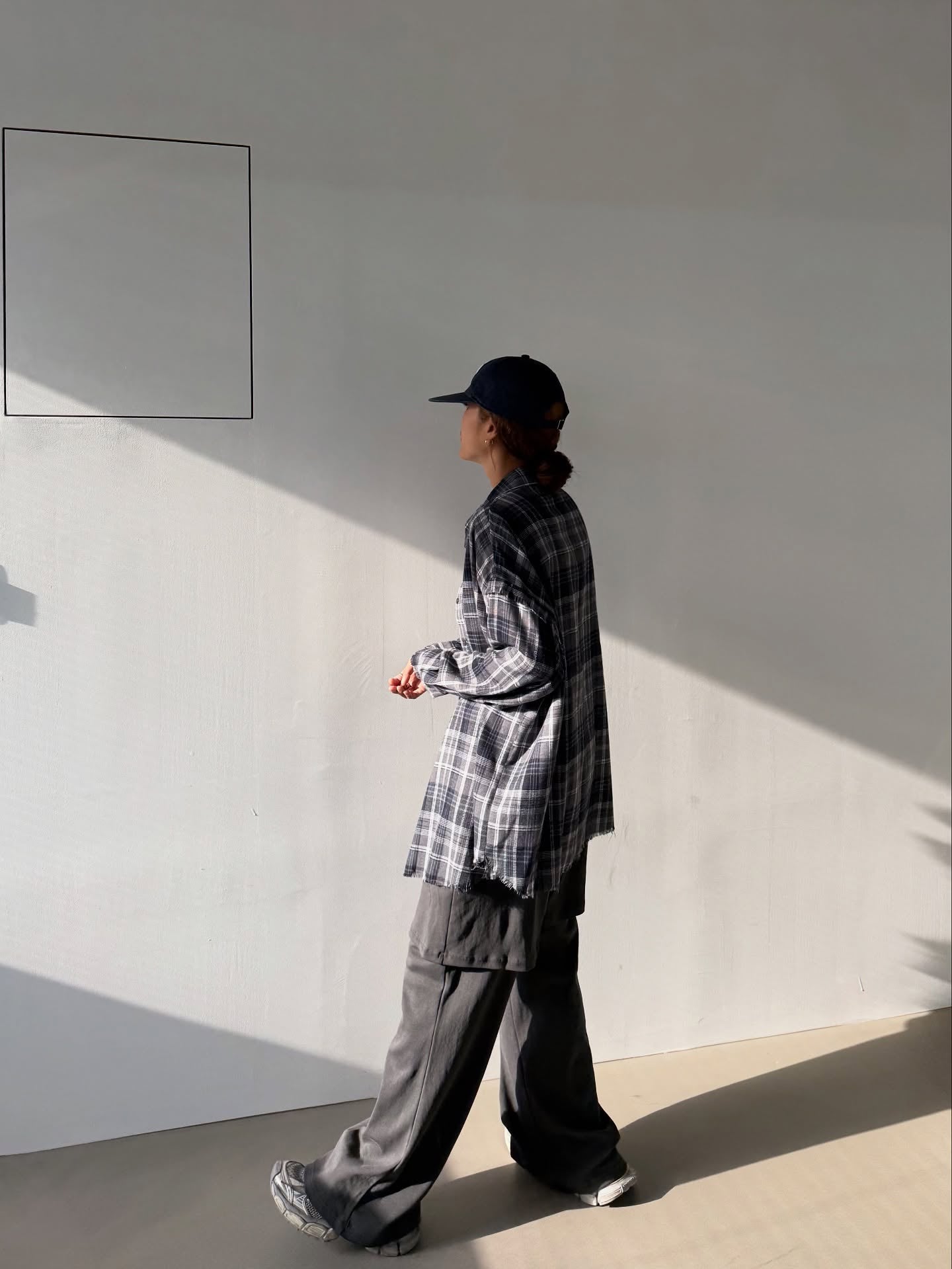 流蘇格紋寬鬆襯衫