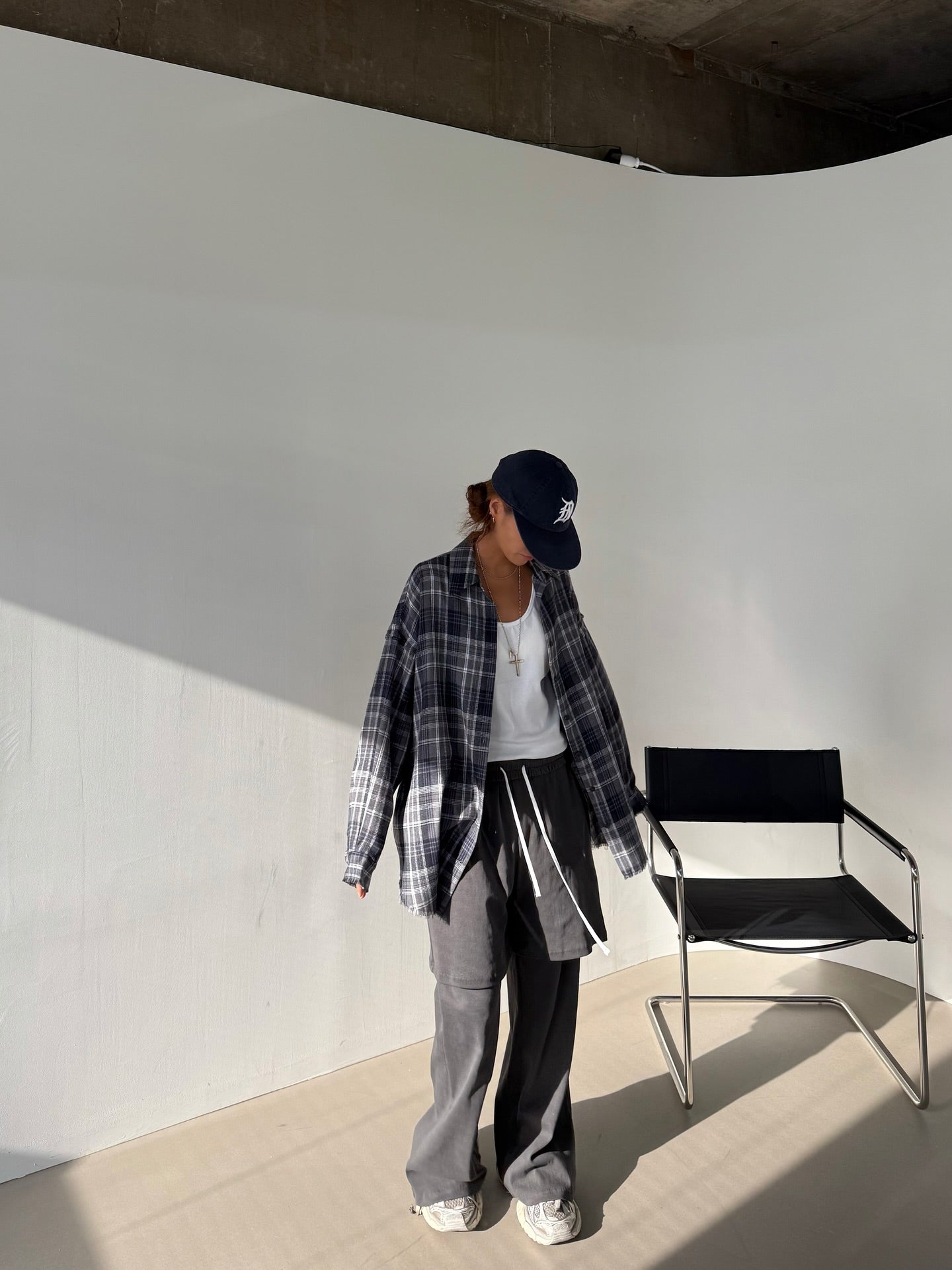 流蘇格紋寬鬆襯衫