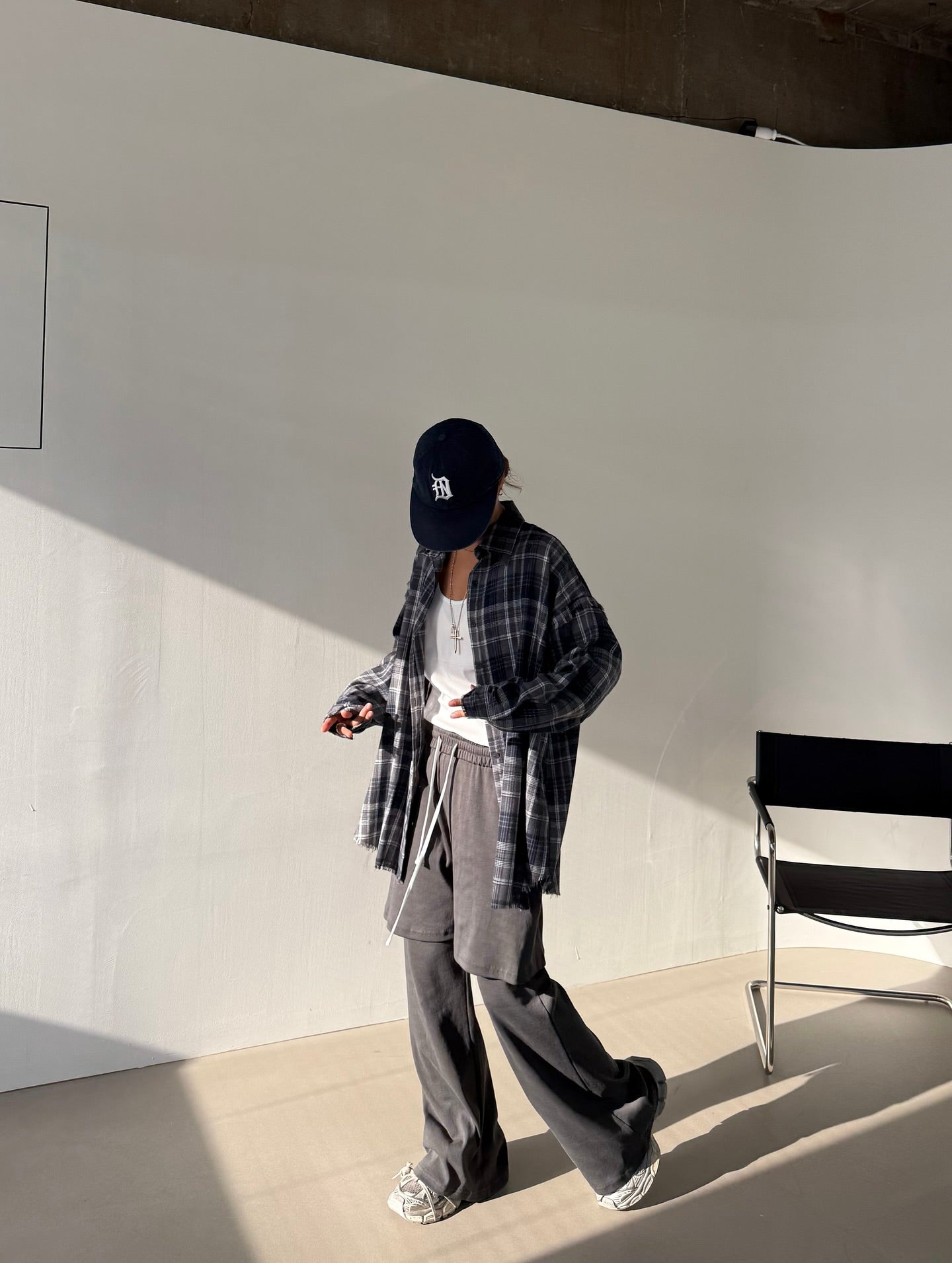 鬆緊腰抽繩假兩件雙層休閒褲