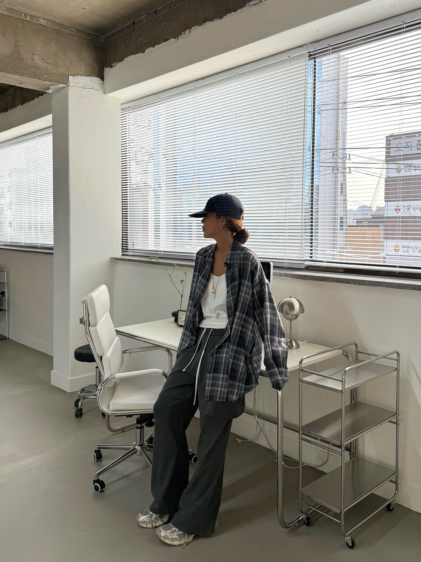 流蘇格紋寬鬆襯衫