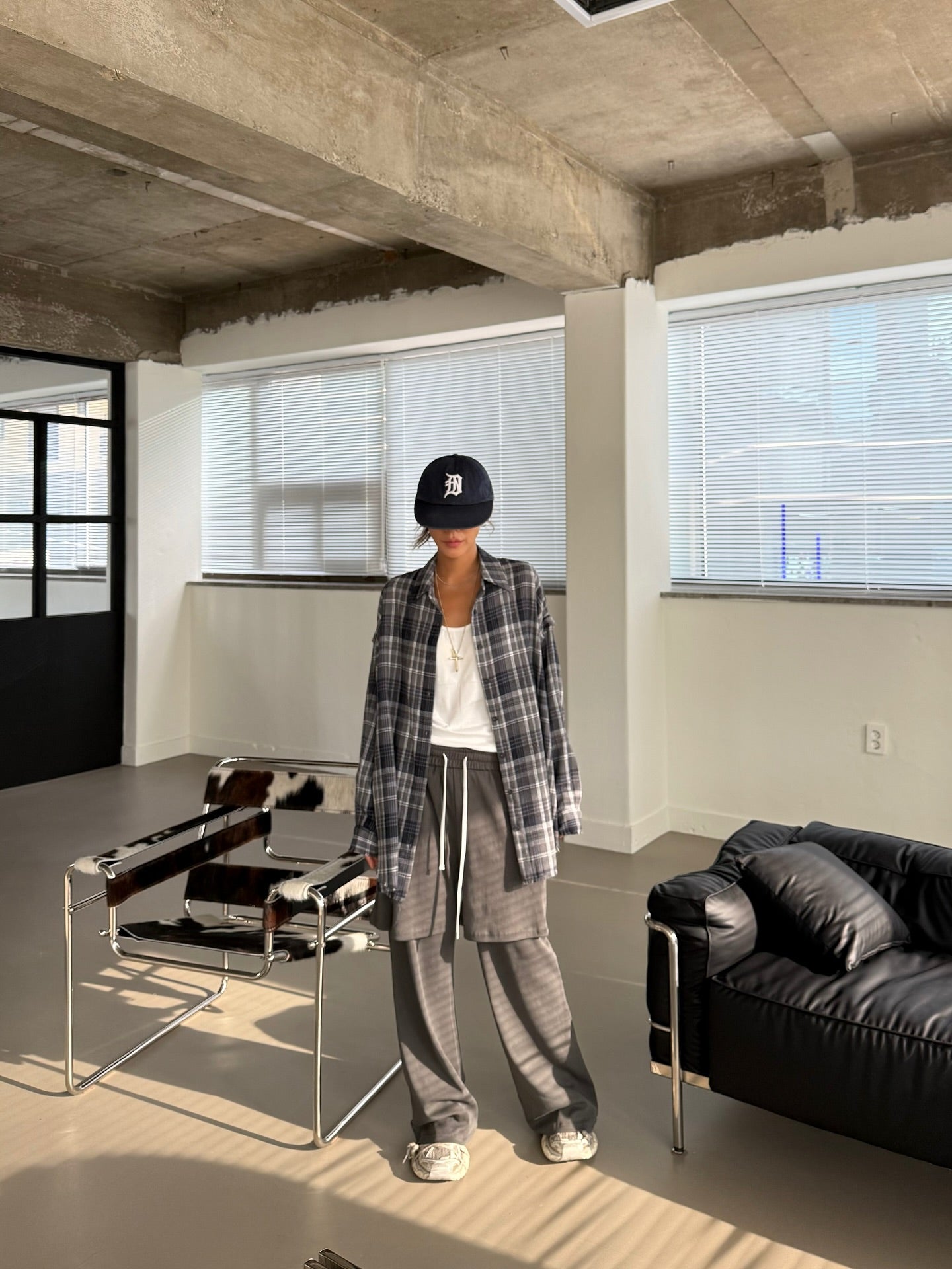 流蘇格紋寬鬆襯衫