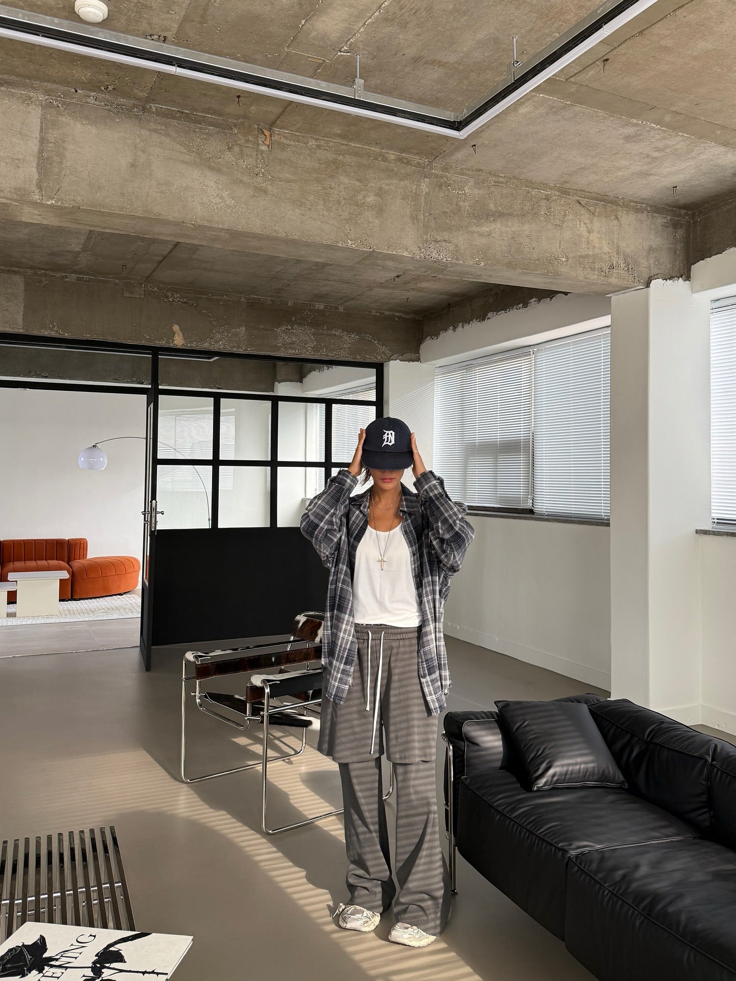 鬆緊腰抽繩假兩件雙層休閒褲