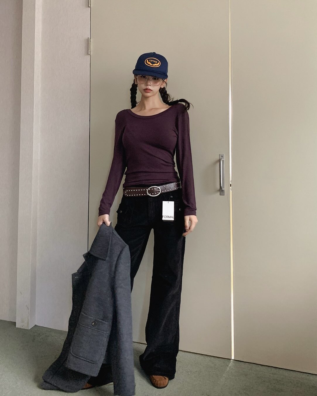 設計感鬆緊帶露背顯瘦長袖T恤