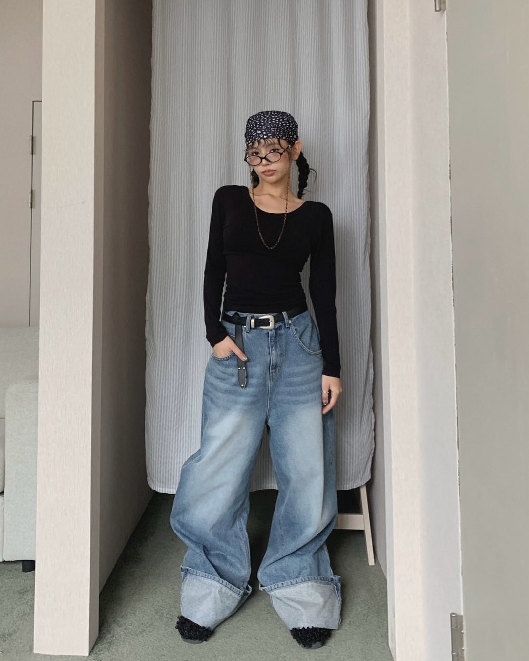 設計感鬆緊帶露背顯瘦長袖T恤