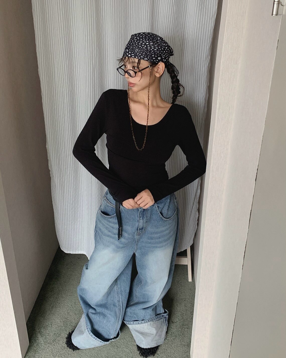 設計感鬆緊帶露背顯瘦長袖T恤