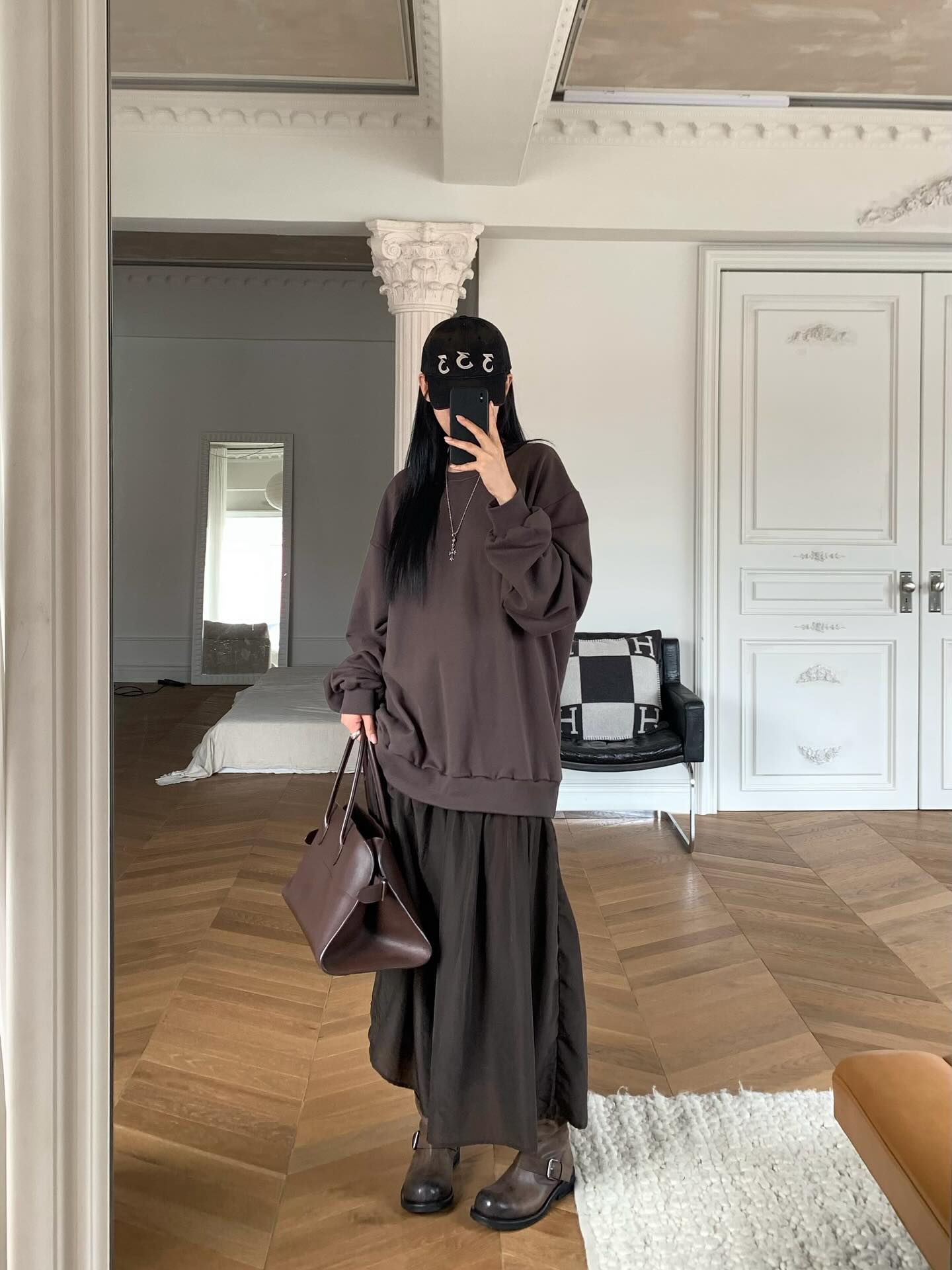 圓領設計感拼接假兩件連衣裙