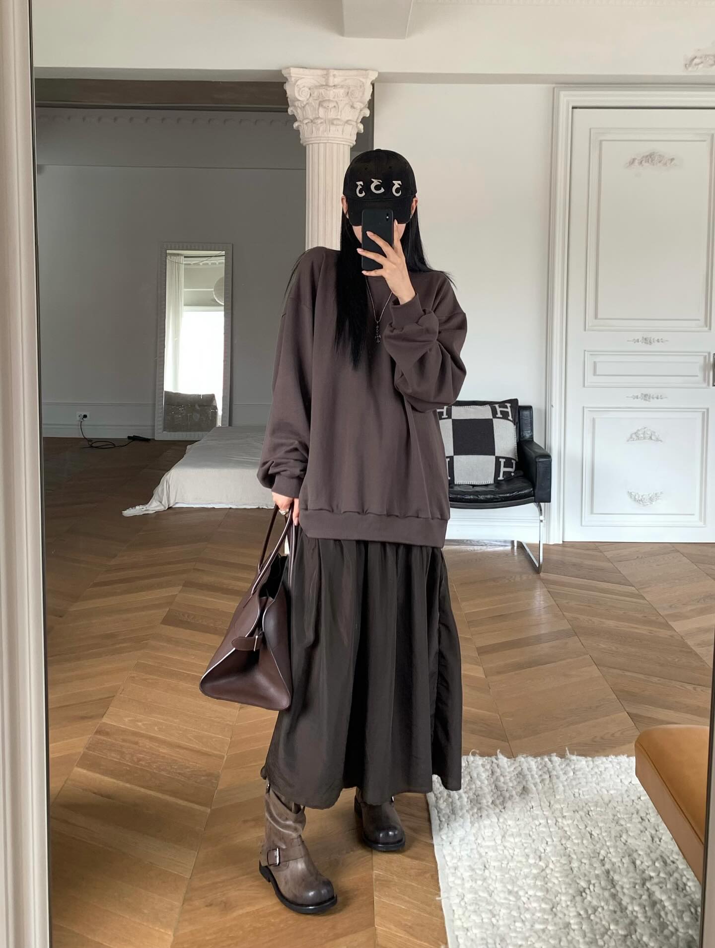 圓領設計感拼接假兩件連衣裙