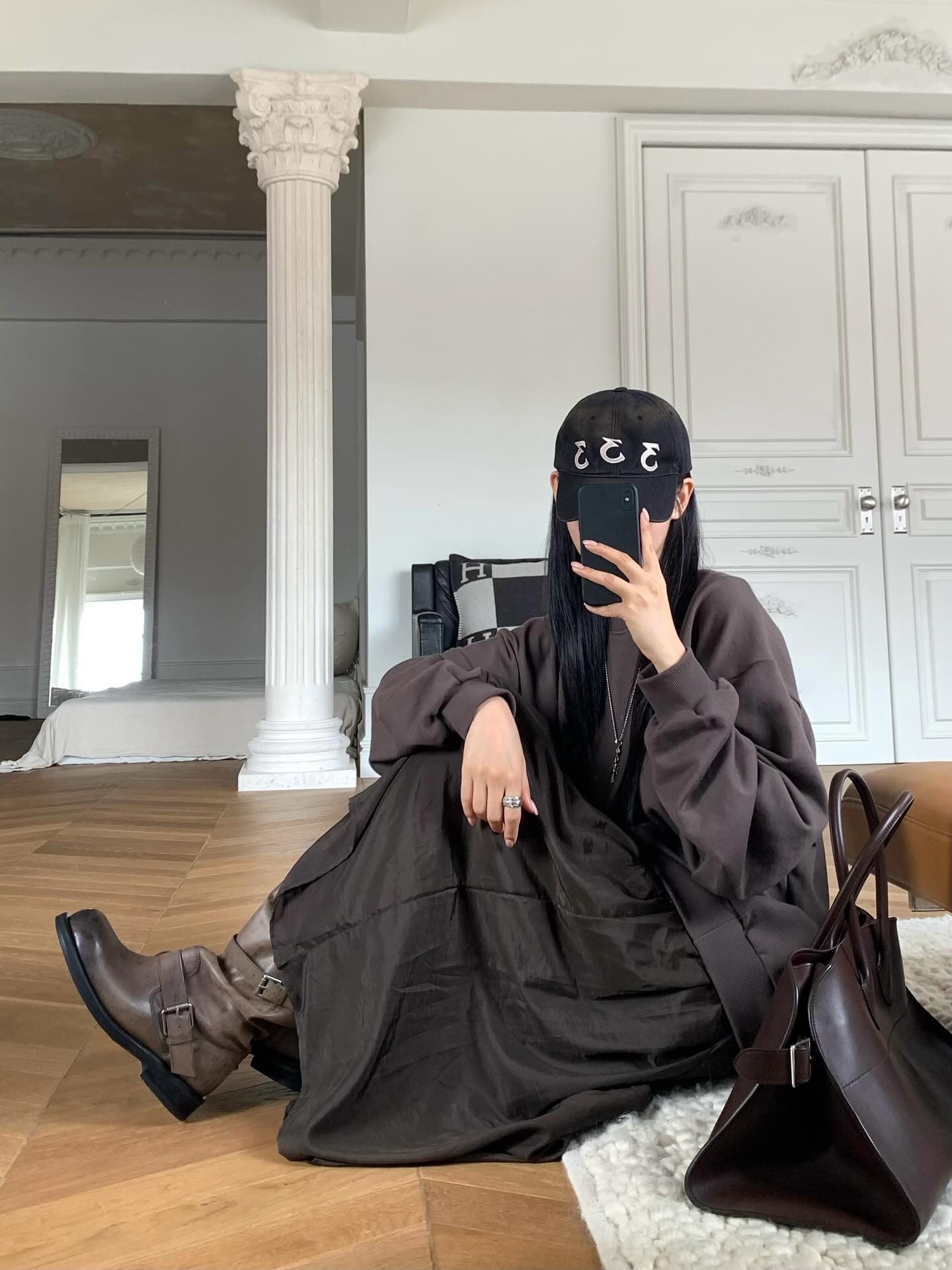 圓領設計感拼接假兩件連衣裙