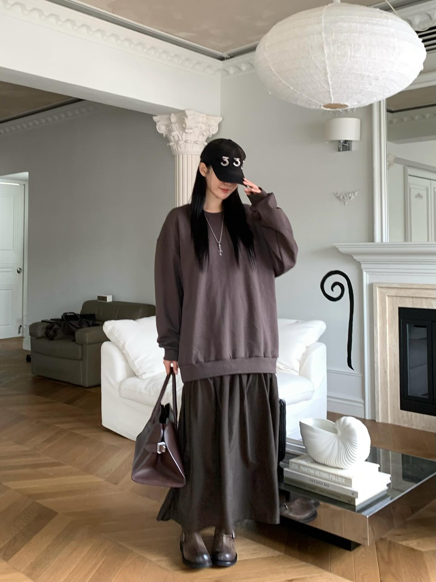 圓領設計感拼接假兩件連衣裙