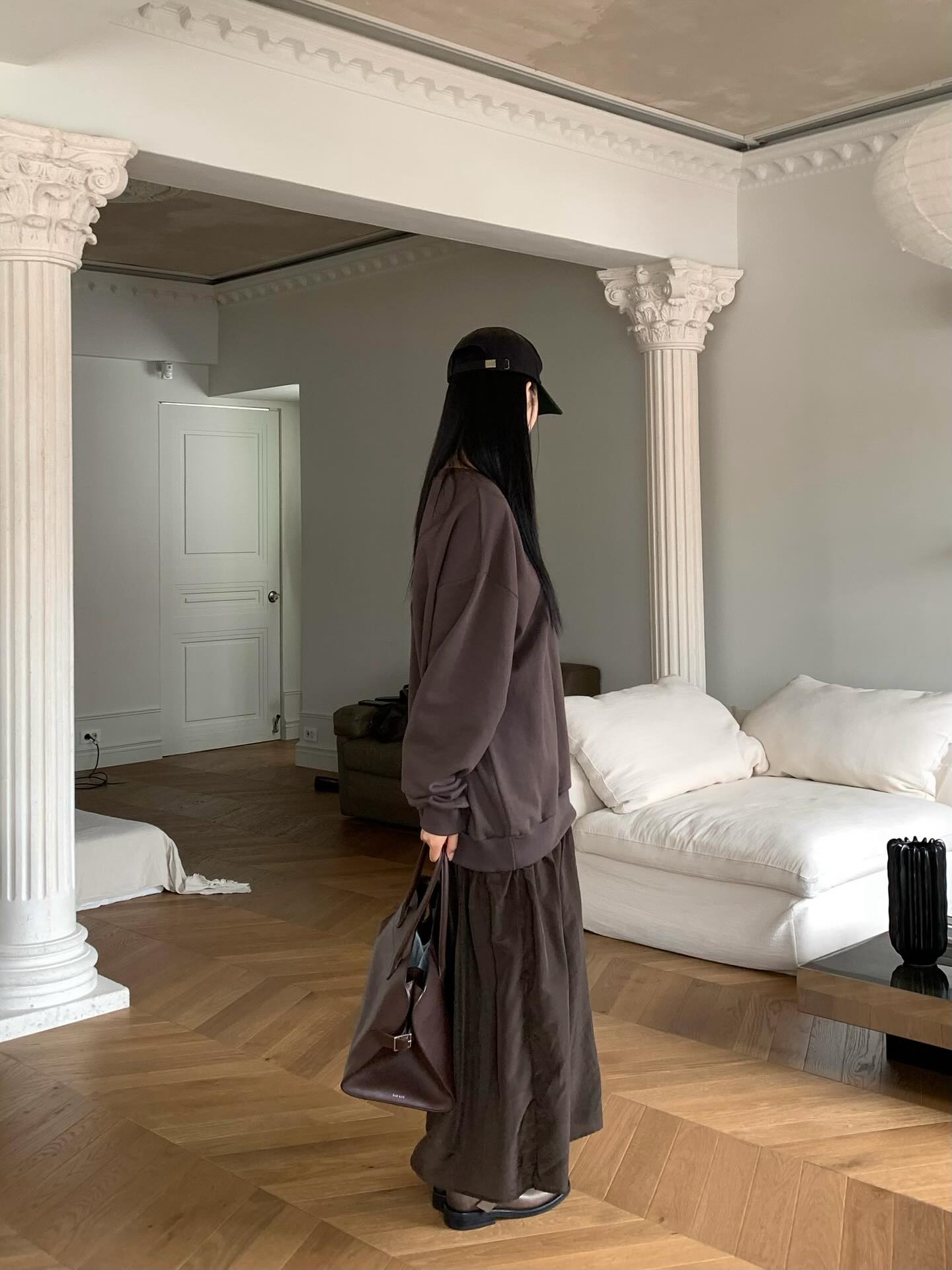 圓領設計感拼接假兩件連衣裙