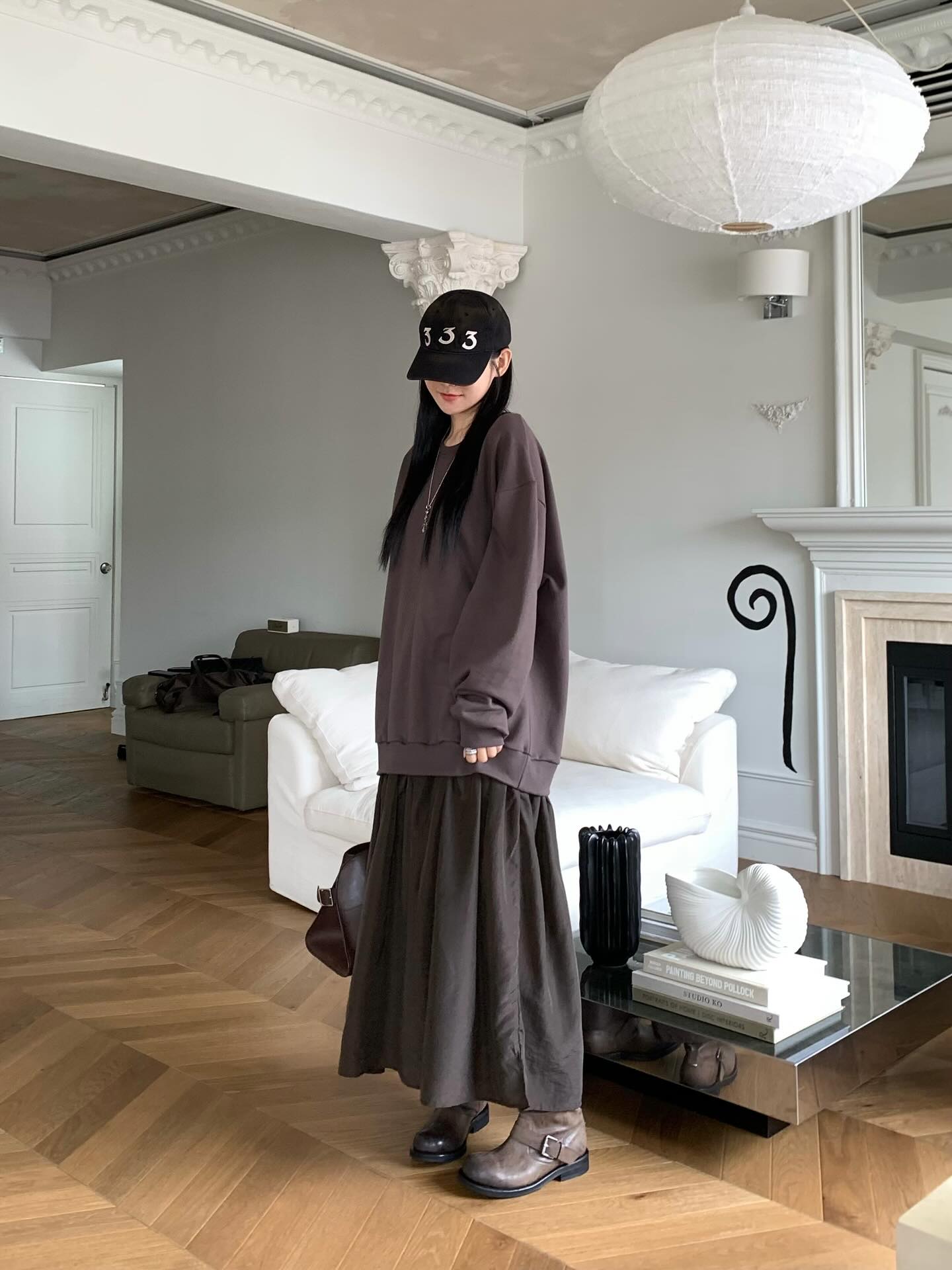 圓領設計感拼接假兩件連衣裙