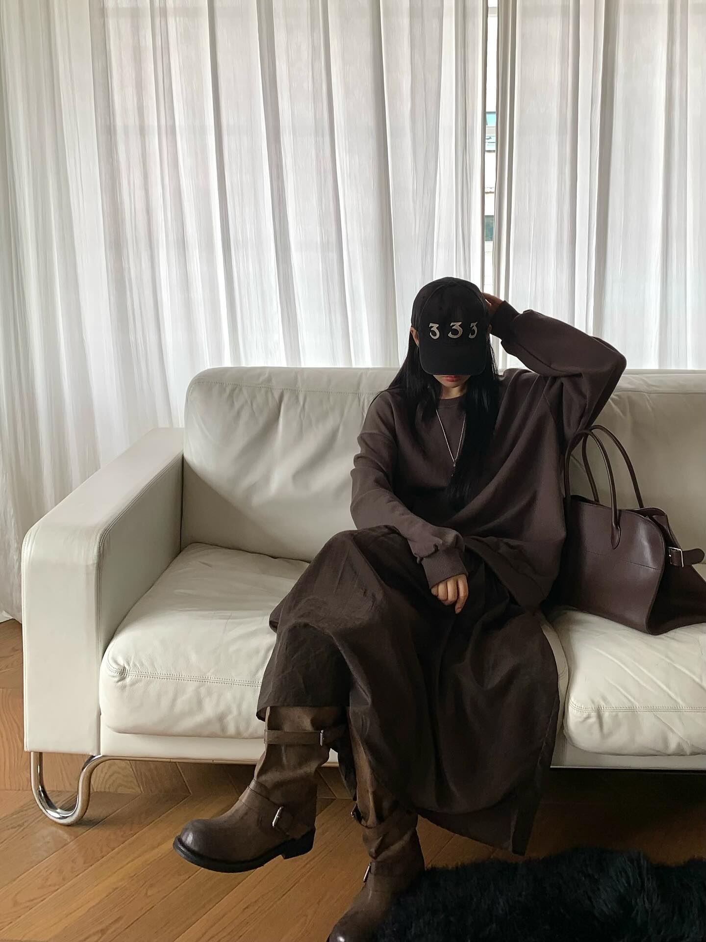 圓領設計感拼接假兩件連衣裙